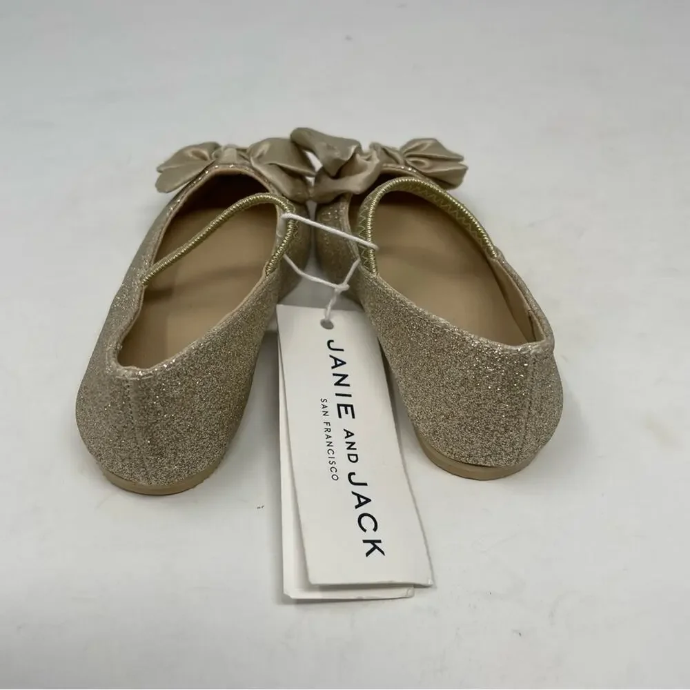 Janie & Jack Gold Sparkle Bow Ballet Flats NWT 5
